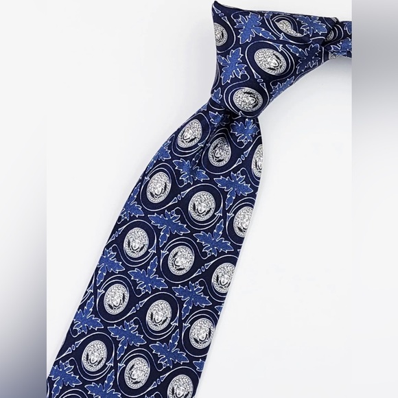 NWOT Authentic Versace Blue Silk Emblem Logo Tie - Picture 3 of 6